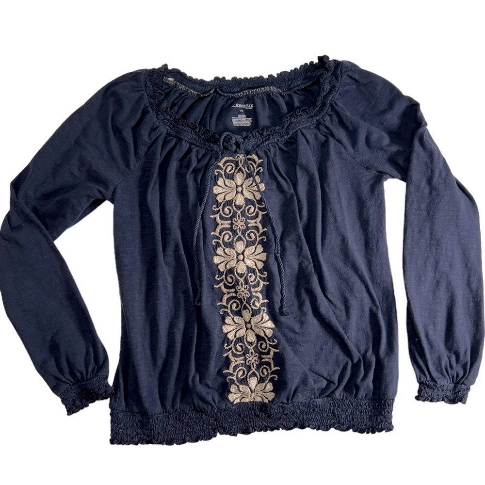 🖤 St. John’s Bay Long Sleeve Blue Floral Embroidered Pullover Blouse